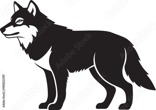 Majestic wolf standing in alert pose with sharp fur details