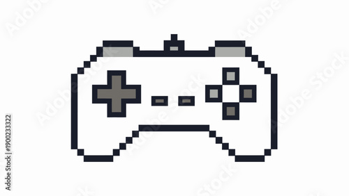 Pixelated video game controller graphic with D-pad, buttons, and a button on top