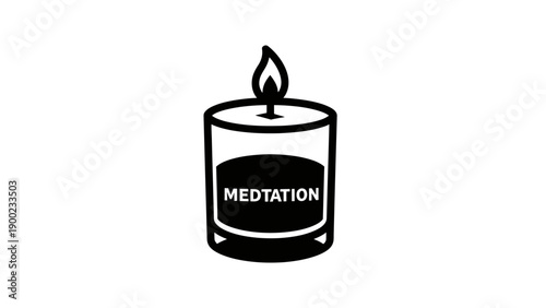 A black and white candle icon, with "MEDITATION" written on it and a flame on top