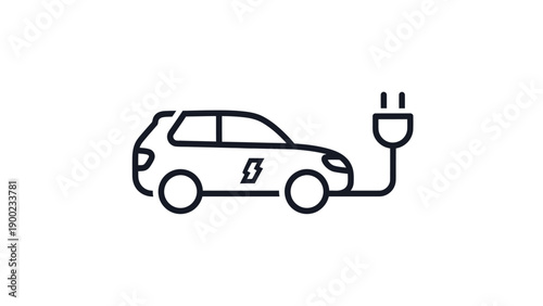 A minimalist line-art illustration shows an EV with a lightning bolt logo, plugged in