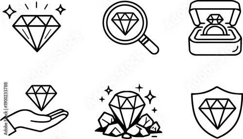 Set of diamond and gem icons. Vector
