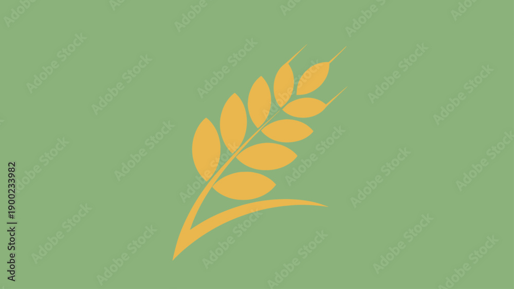 Fototapeta premium A golden wheat stalk in full bloom against a green background, a minimalist illustration