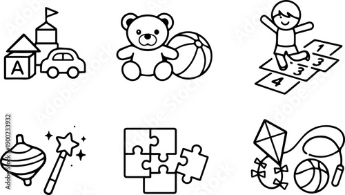 Kids Toys Playground Fun Vector Line Icon