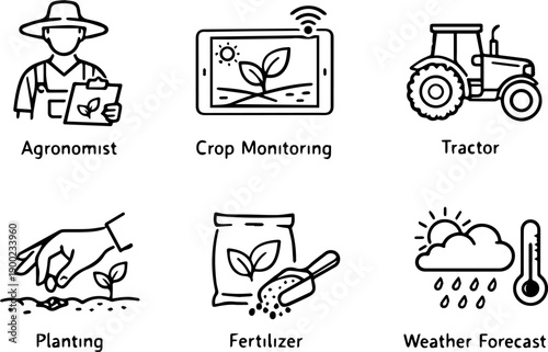 Agriculture Farming Tractor Crop Vector Line Icon