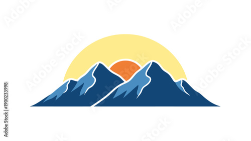 Photos Abstract illustration depicting mountains with sun setting behind them in a mini