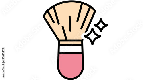 A cartoon illustration of a makeup brush with a pink handle and beige bristles