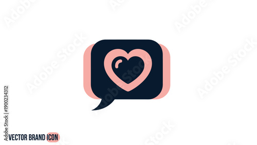 A heart icon enclosed in a speech bubble, layered in two colors, on a white background