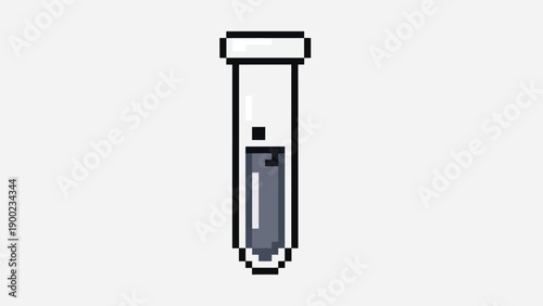 Pixelated image of a laboratory vial with contents, against white backdrop