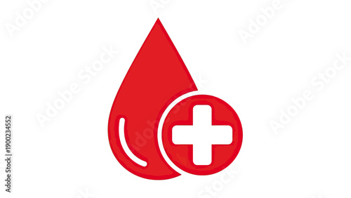 Red blood drop with a white cross in a circle, representing healthcare