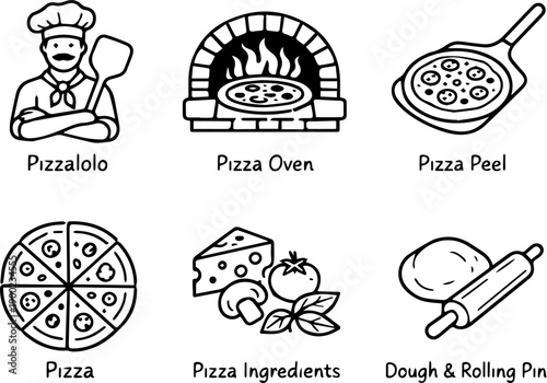 Pizza Making Line Icons. Vector set