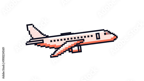 Pixelated airplane with a peach body and black accents, facing right on white