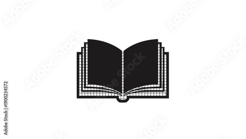 A stylized open book icon, rendered in solid black against a clean white background