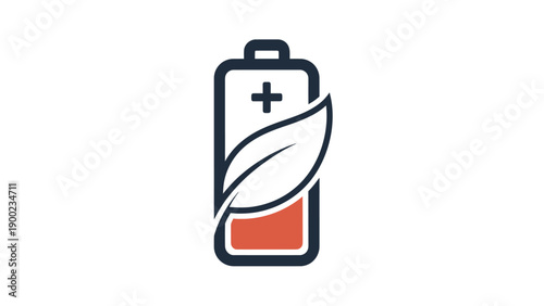 A stylized battery icon with a leaf, indicating eco-friendly energy and sustainability