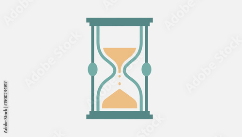Stylized turquoise hourglass with sand flowing. Simple vector illustration with clean lines