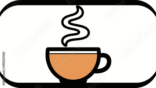 A warm cup of liquid with steam rising, in a rounded rectangle