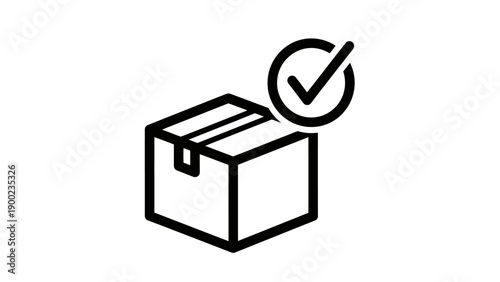 An isometric view of a cardboard box with a check mark icon to represent completed delivery