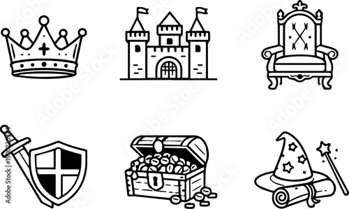 Medieval kingdom icons with fantasy adventure theme.

