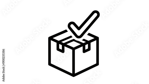 A box with a check mark on top, simple black and white line art