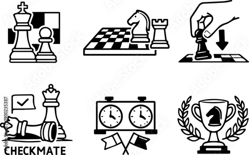 Chess symbols for strategy, timing, and victory. Vector