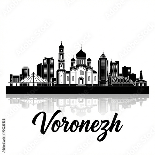 Voronezh Skyline Silhouette — A Historic Shipbuilding City of Southern Russia Vector Illustration