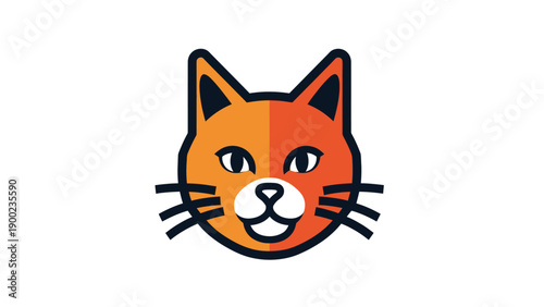 A stylized cat head, with gradient orange and yellow colors, black outlines, and whiskers on white