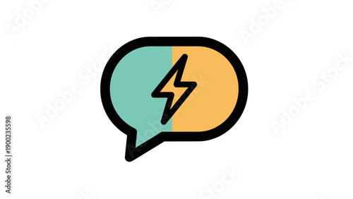 A colorful speech bubble icon with a lightning bolt in the middle
