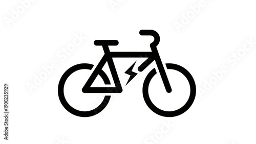 A simple, black bicycle illustration with a lightning bolt, possibly indicating electric