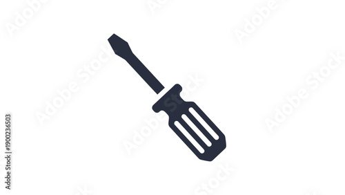 A dark gray, minimalist illustration of a flathead screwdriver against a white background