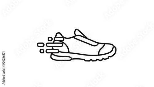 Simple black line drawing of a running shoe with motion trails on a white background