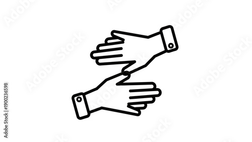 Two hands, in a black outline on white, reaching towards each other, representing connection
