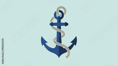 A stylized blue anchor with a rope, set against a light teal background