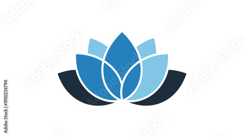 A stylized blue and black floral design on white background