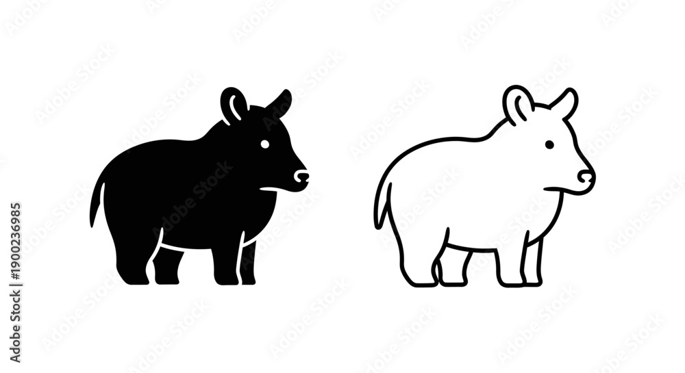 Obraz premium Cute Farm Cow or Bull Animal Silhouette Vector Icon Livestock Graphic