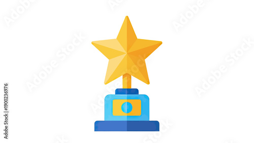 Obraz na płótnie A golden star trophy on a blue and yellow base, isolated on a white background
