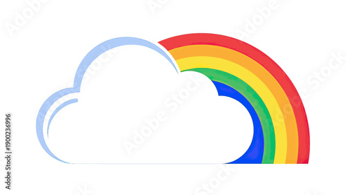 A light blue stylized cloud shape is partially formed with an adjacent colorful rainbow