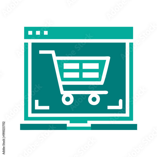 Shopping cart icon displayed on computer screen in minimal design  