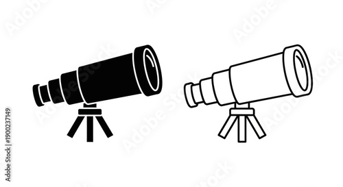 Astronomical Telescope Icon on Tripod, Space Observation Science Vector Symbol