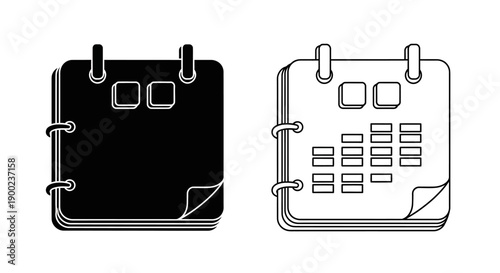 Spiral Calendar Notebook Icon with Flipped Page, Schedule Planner Vector Symbol