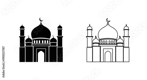 Traditional Islamic Mosque Architecture Icon for Worship and Spirituality Vector Art