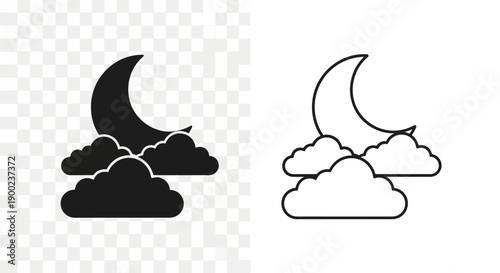Crescent Moon and Clouds Vector Icon