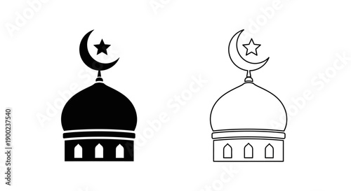 Islamic Mosque Dome Vector Icon Crescent Moon Star Symbol Religion Spirituality Eid