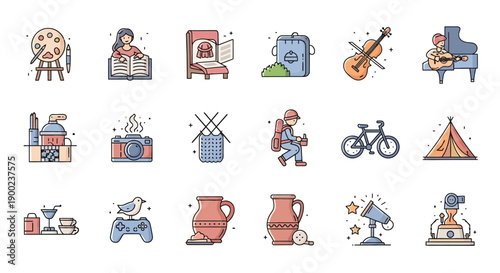 Aesthetic Vector Illustrations Depicting Various Hobbies and Recreational Activities
