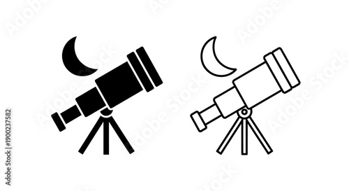 Telescope Vector Icon Astronomical Observation Crescent Moon Science Space Discovery