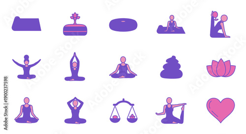 Aesthetic Yoga Icons Representing Balance, Meditation, and Holistic Wellbeing Symbols