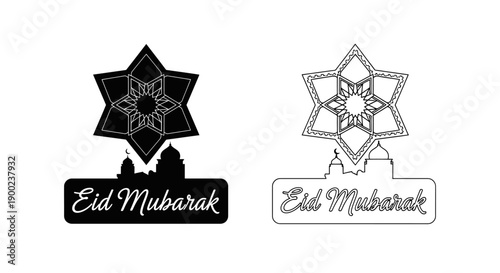 Elegant Eid Mubarak Vector Icon with Islamic Star and Mosque Silhouette Celebration