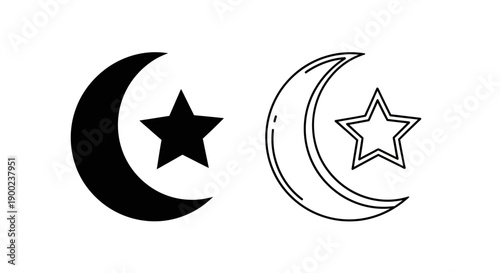 Islamic Crescent Moon Vector Icon with Star Symbolizing Faith and Ramadan