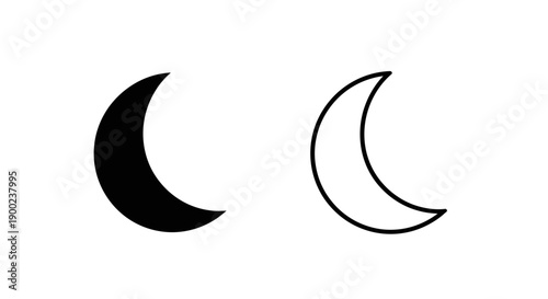 Crescent Moon Silhouette and Outline Vector Illustration for Night Sky