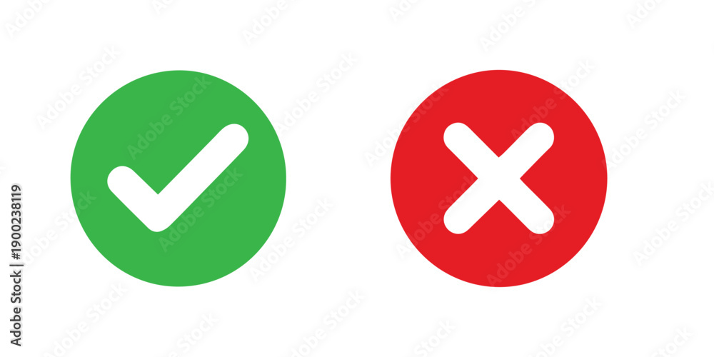 Obraz premium Approval and Rejection Icons Green Checkmark and Red Cross Buttons.