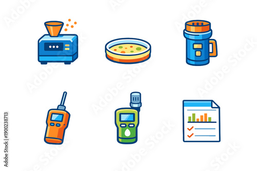 Kitchen tools and devices for food preparation and measurement in a modern cooking setup with various utilities and equipment on display