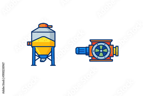Silo and pump used in agriculture for grain storage and transfer in a farm setup